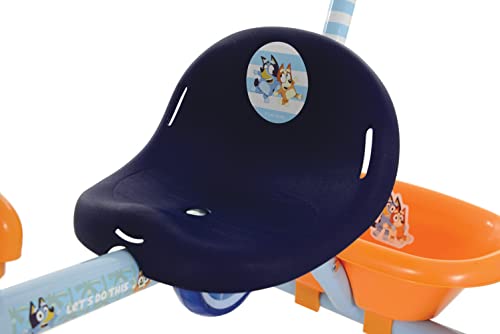 Bluey First Ride On Trike - Licensed Kids' Ride On Toy with Adjustable Handle, Easy-Switch Pedal Clutch, Puncture-Proof Tyres, Steel Frame, Front Mudguard, Rear Storage Suitable age 2 years +
