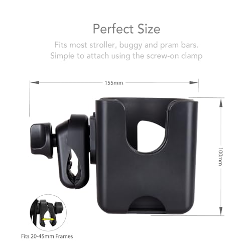 LittleLife Buggy And Pushchair Universal Cup & Phone Holder Adjustable Bottle Organiser for Stroller, Drink and Coffee Cup Holder with Phone Holder