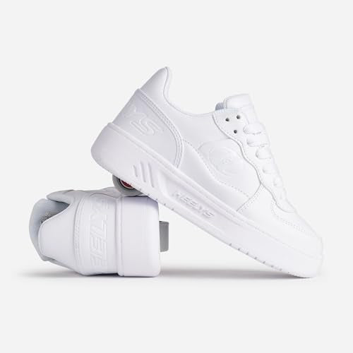 Heelys unisex kids skate shoes in white with black accents, size 5 UK, featuring built-in wheels for skating fun.