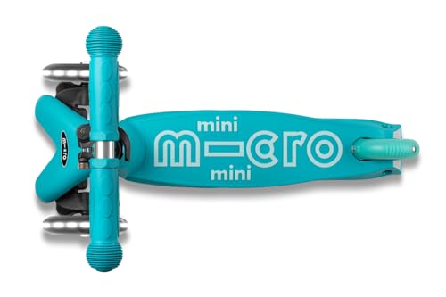 Micro Scooters | Mini Micro Deluxe LED Children's Scooter | Extra Grippy Deck | Weather Tested Stem | Remove & Fold Handlebar | Light Up Wheels | 2-5yrs | Boys & Girls | Aqua