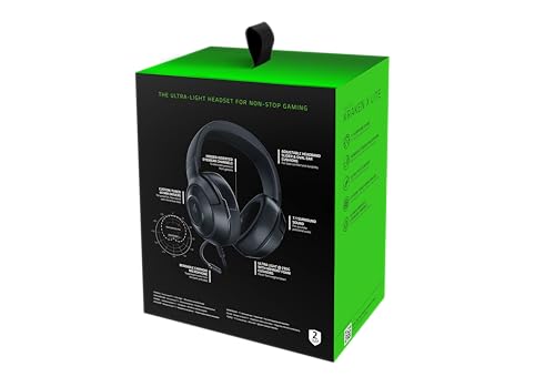 Razer Kraken X Lite - Wired Ultralight PC Gaming Headset - Surround Sound bendable cardioid microphone (230g light, 3.5 jack for PS4, PS5, Switch, Xbox One, Xbox Series X|S) Black