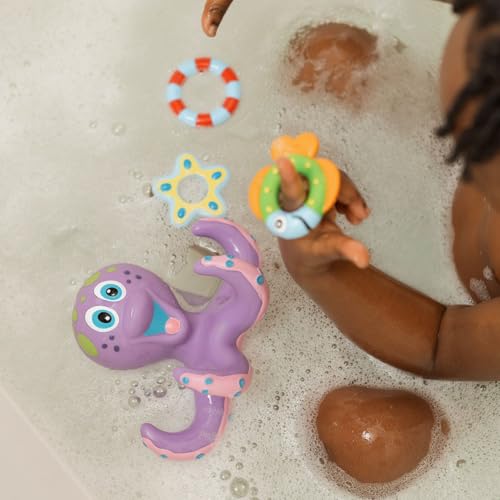 Nuby Octopus Floating Bath Toy - Sensory Development | 3 Rings Included | Colourful
