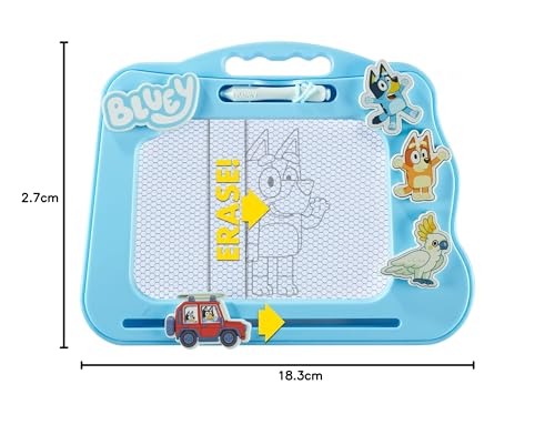 Bluey Travel Magnetic Scribbler pad with pen and 3 stamps, draw and erase with no mess, Blue