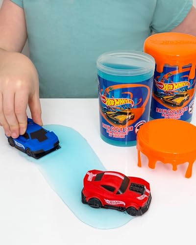 Hot Wheels bath goo in 200ml, featuring colorful slime and a toy car, ideal for children's bubble bath fun.