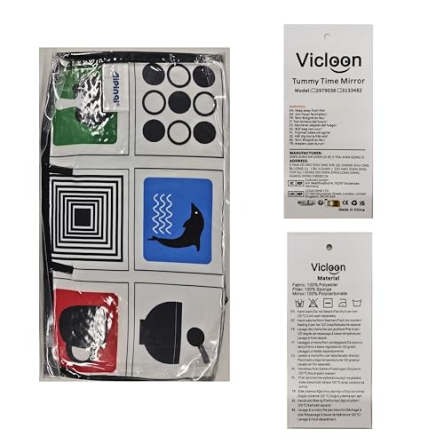 Vicloon Tummy Time Mirror, Baby Mirror Black and White Sensory Toys Tummy Time Activity Mirror, Baby Mirror Toy Safe Foldable with High Contrast Patterns Play and Pat Activity Mat for Newborn Infants