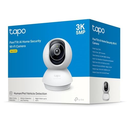 Tapo C230 3K 5MP indoor security camera with pan/tilt, night vision, two-way audio, AI detection of people, pets, and babies