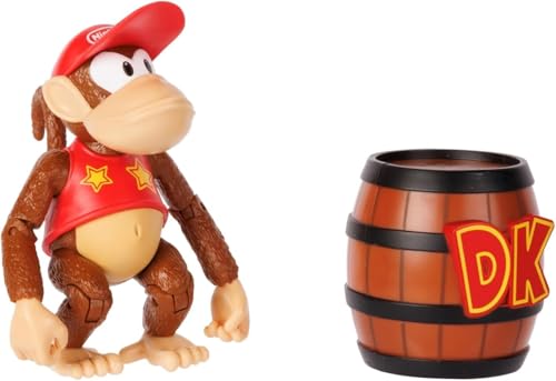 Nintendo Diddy Kong 4-inch articulated action figure by Jakks Pacific with barrel accessory and 13 points of movement for collectors