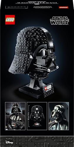 LEGO Star Wars Darth Vader Helmet model kit displayed on a shelf, showcasing intricate design and collectible details.