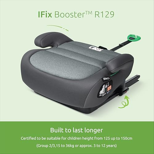 Littlesgo IFix Booster Seat, i-Size ISOFIX Car Seat, for Child from 125-150cm (3-12 Years, Group 2/3), Portable, Triple Foam Layers for Comfortable Travel, ECE R129, Grey-Darkgrey, 1 Pack