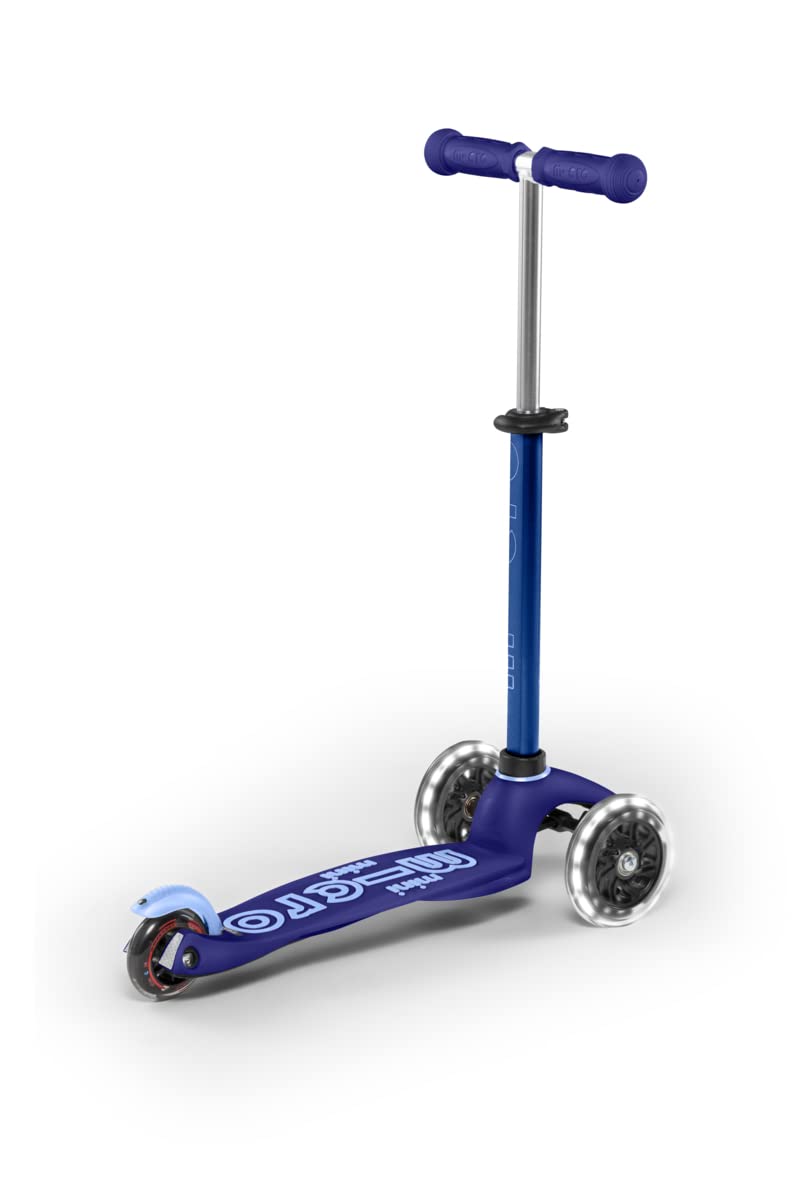 Micro Scooters | Mini Micro Deluxe LED Children's Scooter | Extra Grippy Deck | Weather Tested Stem | Remove & Fold Handlebar | Light Up Wheels | 2-5yrs | Boys & Girls | Blue