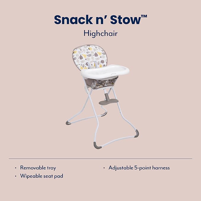 Graco Snack N' Stow Highchair with compact fold, lightweight at only 5.4kg and freestanding fold, Fruitella fashion