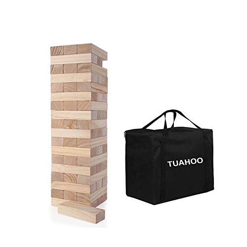 TUAHOO Outdoor Garden Games Tumble Tower (Stack 0.6 M up to 1.5 M), Large Tumbling Timber Wooden Blocks Stacking Game for Kids Adults Family Fun