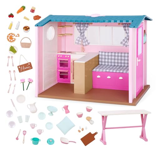 Our Generation 18-inch dollhouse playset with furniture, play food, and animal sounds for imaginative pretend play.