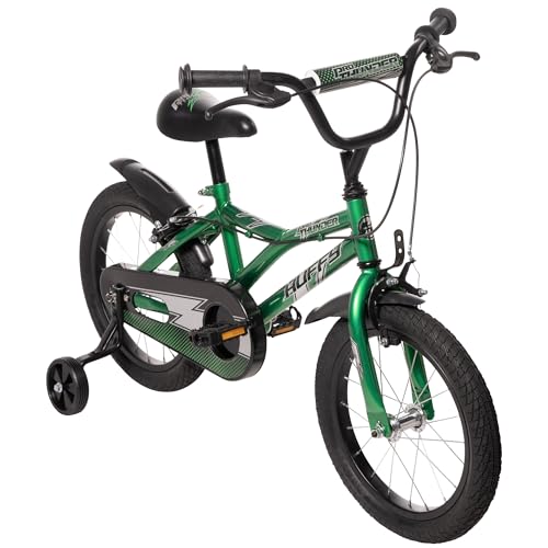 Huffy Pro Thunder 16-inch Kid's Bike, aged 5-7 years, Green, Removable Stabilisers, Chainguard, Front and Rear Mudguards, Dual Caliper Brakes