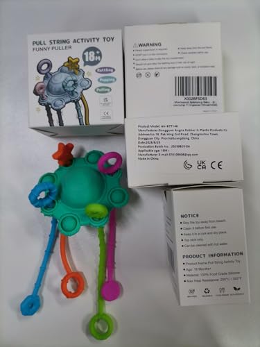 ROWFEN Baby Travel Toys - Montessori Silicone Pull String Toy Develops Sensory Skills for Babies, Built-in Rattle and Soft Press Function, Safe and Easy to Clean Design (Spearmint)