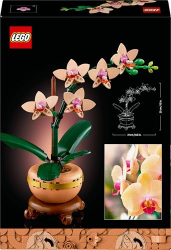 LEGO Botanicals Mini Orchid set in terracotta pot, showcasing vibrant artificial flowers for indoor decor.