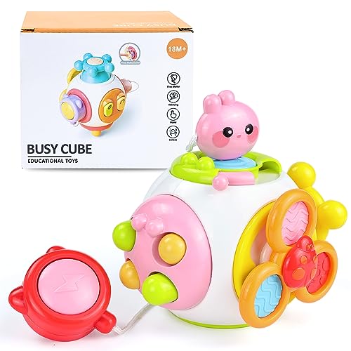 HORJOR Baby Sensory Toys Activity Busy Cube, Suction Toddler Toys for 6-12 Months, Montessori Toys1,2 Year Old Boys Girls Kids Travel Toys