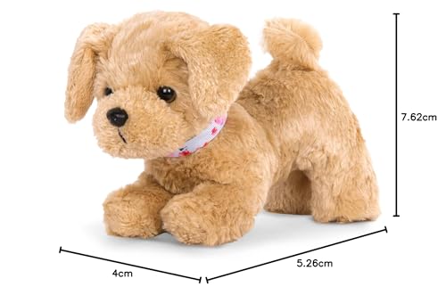 Poseable Our Generation Goldendoodle pup with collar and detachable leash for 18-inch dolls, 6-inch toy pet.