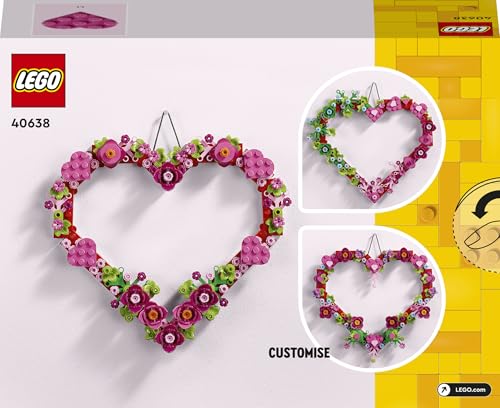LEGO Heart Ornament Toy set featuring colorful flowers, leaves, and smaller hearts, ideal for kids' arts and crafts.