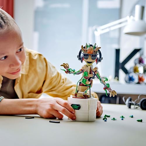 LEGO Marvel Dancing Groot action figure, buildable toy with interactive features for kids, showcasing Guardians of the Galaxy character.