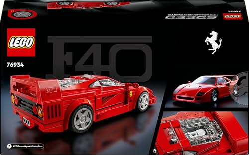 LEGO Speed Champions Ferrari F40 supercar model with driver minifigure, perfect for kids' bedroom decoration.