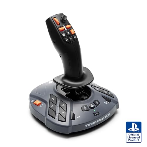 Thrustmaster SimTask FarmStick multifunctional joystick with farm control buttons, designed for PS5 and PC gaming.