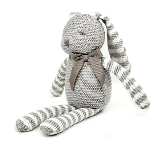 FLUFFYFUN 100% Organic Cotton Grey Bunny Rabbit Teddy 7.1", Easter Baby Teddy Soft Toys For Newborn