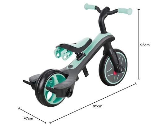 Globber Baby’s Explorer Trike, Premium 4 in 1 Trike System (10mnths-5yrs) with 5 Point Safety Harness, Removable Bar and Adjustable Padded Seat, Sun Canopy, EVA Comfort Wheels, Adaptable Parent Handle