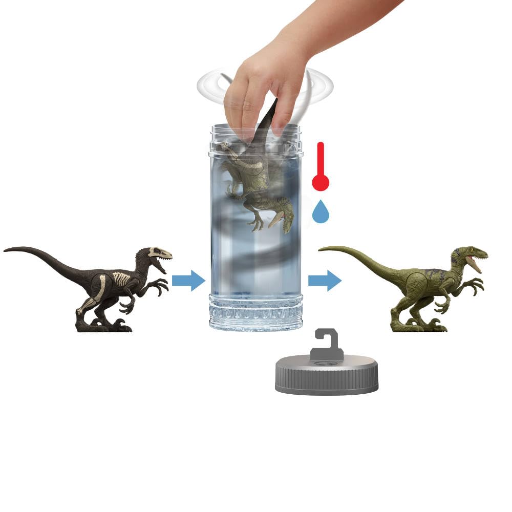 Mattel Jurassic World Dino Reveal Dinosaur Toys, Unpack Surprise & Warm Water Uncovers Full Decoration, 5 to 7 Inches, Species Vary, JDC52
