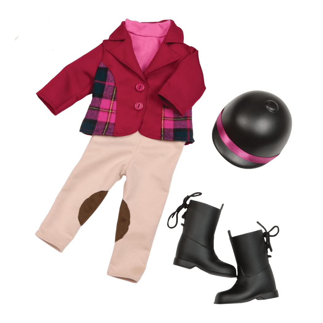 18-inch Our Generation Lily Anna doll in horse riding outfit with clothing and accessories set displayed on a white background.