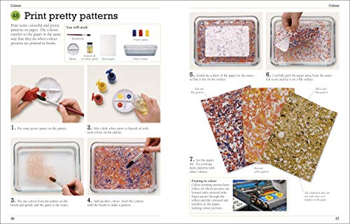 Open book showing colorful science experiment pages from DK's 101 Great Science Experiments guide.