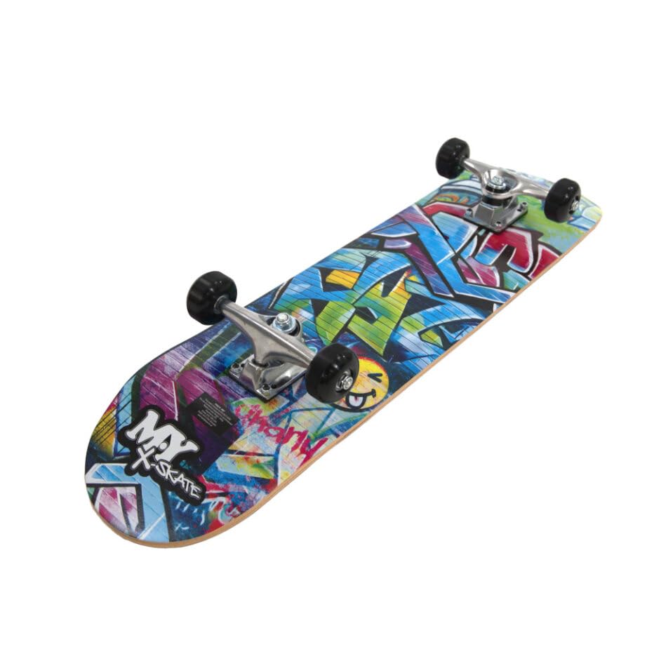 M.Y X-Skate 'Graffiti' Complete Skateboard 31" Double Kick Beginner Skateboard for Kids Teenagers & Adults 7 Ply Birch Deck ABEC 7 Bearings for tricks and skateparks