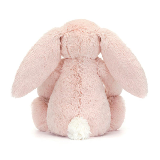 Little Jellycat Blossom Cherry Bunny Soft Toy with floral patterns and floppy ears, sitting on a soft surface.