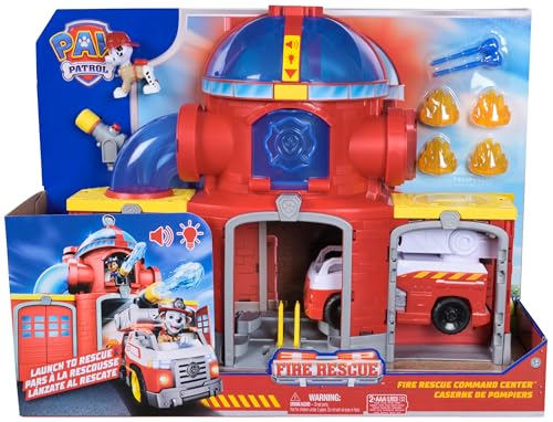 Paw Patrol Fire Rescue Command Center with Marshall Figure, Rescue Fire Truck, Lights, Launcher and Sound Fx, Kids Toys for Boys & Girls Ages 3 and Up