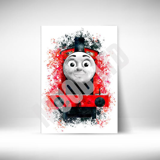 Thomas Tank Engine characters watercolour splash effect wall prints, set of 9 unframed A4 (21cm x 29.7cm) Thomas Tank Engine characters cartoon wall art prints, watercolour effect prints for kids room