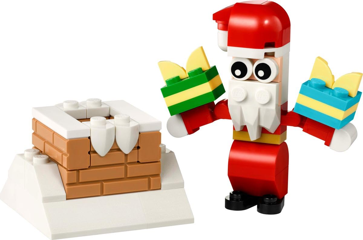 LEGO Creator Christmas Chimney Fun set featuring Santa, 60-piece holiday building set in a paper bag.