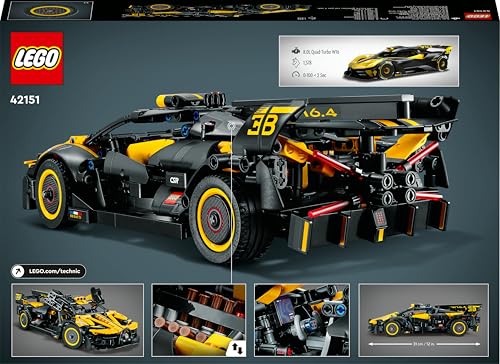 LEGO Technic Bugatti Bolide racing car model set with detailed engineering design, suitable for ages 9 and up.
