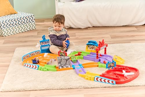 VTech Toot-Toot Drivers Super Circuit RC Raceway, Toy Car Playset with 2 Vehicles Included, 3 Exciting Crash Zones, Songs & Fun Phrases, Interactive Toddler Toy 12 Months, 2, 3, 4 +, English Version