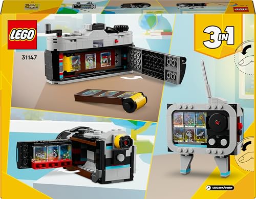 LEGO Creator 3in1 Retro Camera toy, video camera, and TV set for kids' desk decoration and creative play, age 8+.