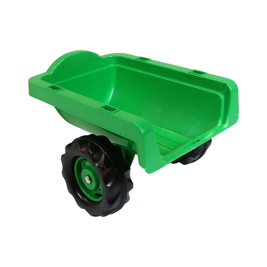 Dolu 8053 children's green and black ride-on tractor with trailer, working horns, and pedal control for kids aged 3 to 5.