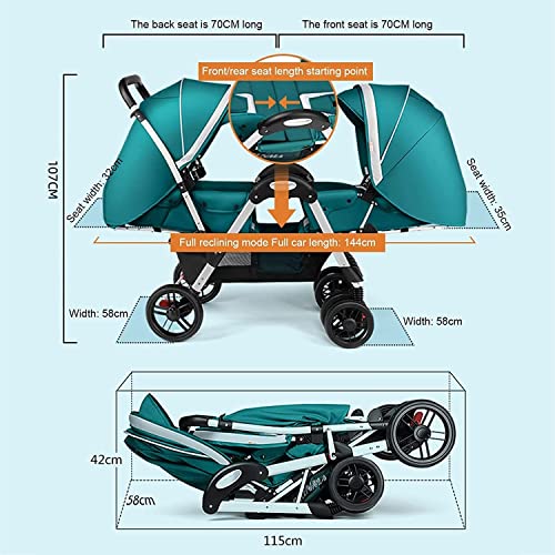 MEHWSAR Double Tandem Stroller for Infant and Toddler,Foldable Twin Umbrella Baby Pram Stroller,Baby Stroller Twins-Cozy Compact Twins Pushchair(Pink)