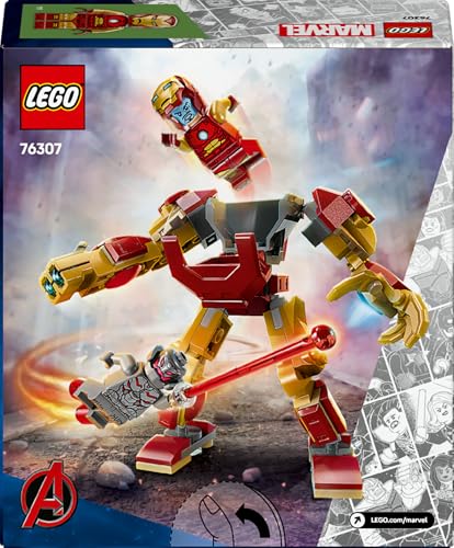 LEGO Marvel Iron Man Mech and Ultron with two minifigures in a buildable superhero scene for kids aged 6 and up.