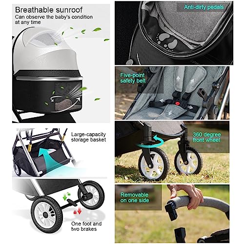 YCKEGEW Double Seat Twin Baby Stroller Luxury Carriage Tandem Pram Side By Side,Detachable Pushchair From Birth to 15 Kg,Infant Twins Stroller Can Sit Lie (Color : Gray)