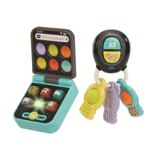 VTech Baby My Everyday Gadgets, Pretend Play Toy Keys and Phone with Light Up Buttons, Textured Popper Keys, Music & Melodies, Fine Motor Skills, Gift for Ages 3, 6, 9, 12 Months +, English Version