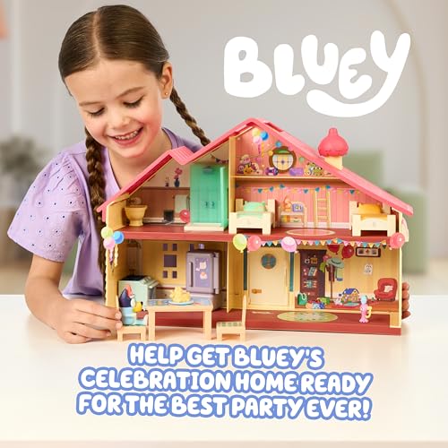 Bluey Celebration Home, Help Celebrate Birthday, With 11 Play Pieces of Removable Furniture and Accessories, Plus 1 Exclusive 2.5 Inch Figure,