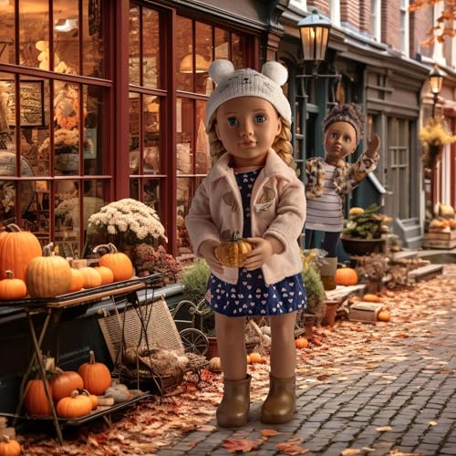 Cozy winter outfit for 18-inch dolls, featuring a kitty hat and five pieces from Our Generation's Cheerfully Chill line.