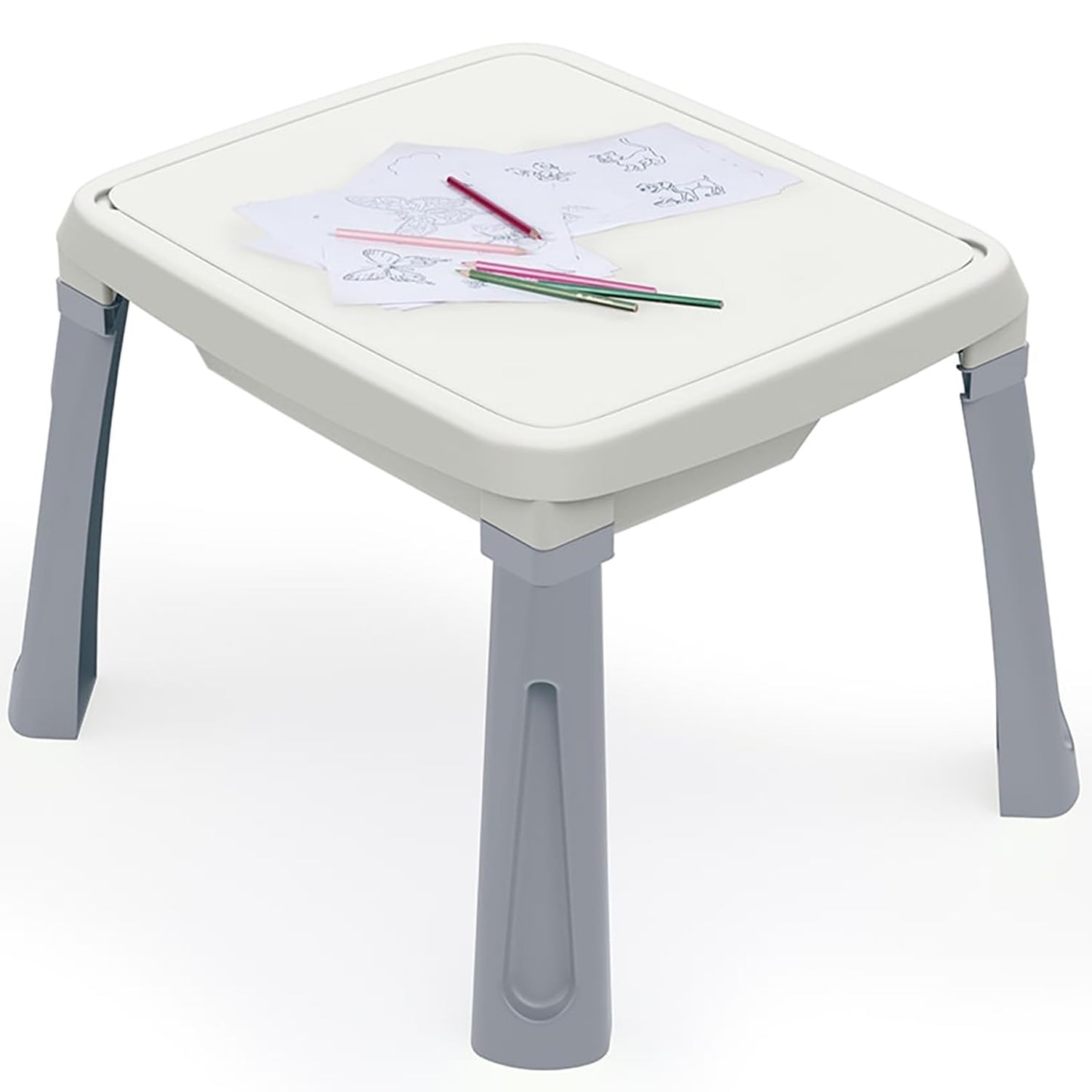 DOLU 3-in-1 sand and water table for children, white and grey, featuring a garden activity tray for water and sandbox play.