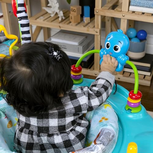 Baby Einstein Ocean Explorers Curiosity Cove 2-in-1 activity jumper and floor toy for infants 6-12 months, featuring colorful ocean-themed toys.