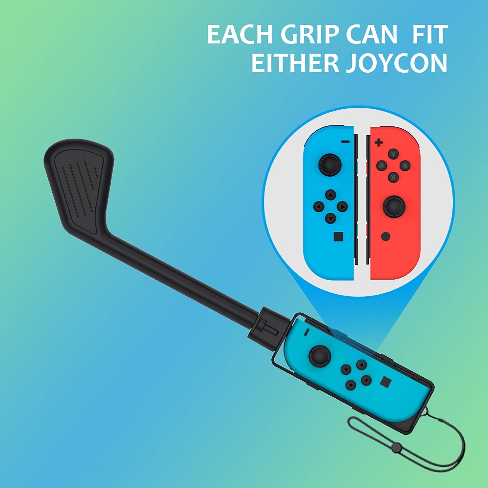 Golf Club for Mario Golf: Super Rush - Nintendo Switch Joy-con Accessories,Mini Golf Clubs Hand Grip Accessories with Wrist Strap for Joy Cons - 2 Pack (Black)