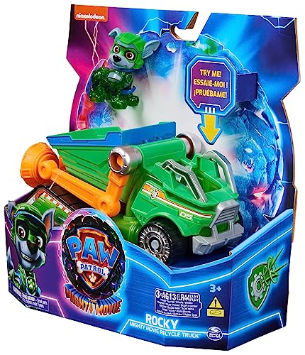 Paw Patrol: The Mighty Movie Toy Recycling Lorry with Rocky Mighty Pups Action Figure, Lights and Sounds, Kids’ Toys for Boys and Girls 3+